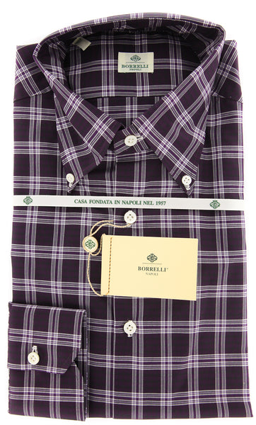 Luigi Borrelli Purple Plaid Cotton Shirt - Extra Slim - (TG) - Parent