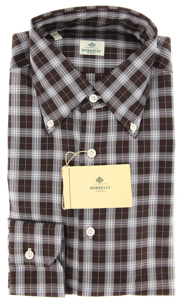 Luigi Borrelli Brown Plaid Cotton Shirt - Extra Slim - (YR) - Parent