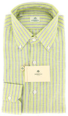 Luigi Borrelli Green Striped Linen Shirt - Extra Slim - 17.5/44 (EV255-A)