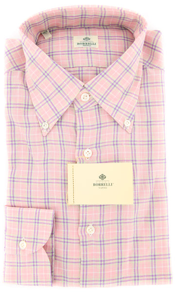 Luigi Borrelli Pink Plaid Linen Shirt - Extra Slim - (EV314-A) - Parent