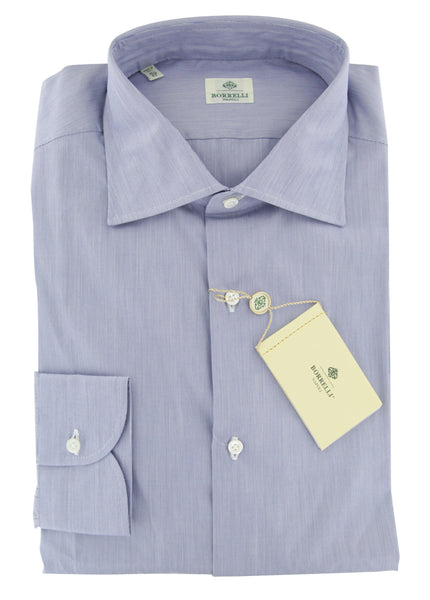 $450 Luigi Borrelli Blue Striped Cotton Shirt - Extra Slim - (2) - Parent