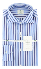 Luigi Borrelli Blue Striped Shirt - Extra Slim - 15/38 - (73LB3069)