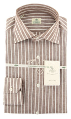 Luigi Borrelli Brown Striped Shirt - Extra Slim - 14.5/37 - (LB4095BRN)