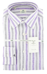 Luigi Borrelli Purple Striped Shirt - Slim - 14.5/37 - (L1221178)
