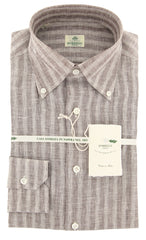 Luigi Borrelli Brown Striped Shirt - Extra Slim - 14.5/37 - (LB5BRN)