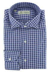Luigi Borrelli Blue Plaid Cotton Dress Shirt - Extra Slim - (8X) - Parent