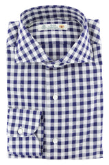 Luigi Borrelli Navy Blue Check Cotton Shirt - Slim - 15.75/40 - (270)