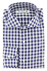 Luigi Borrelli Navy Blue Check Cotton Shirt - Extra Slim - 15.75/40 - (270)