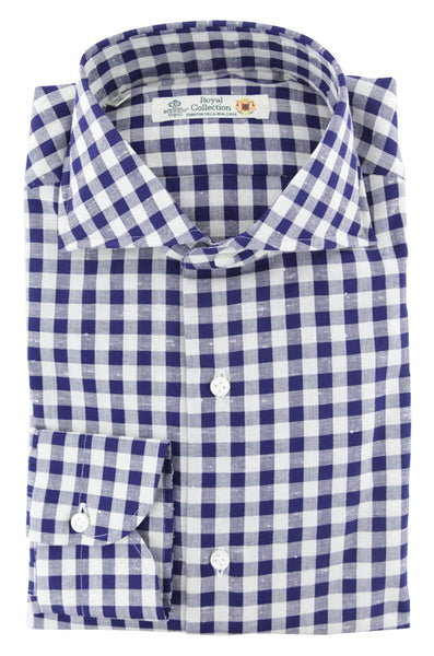 Luigi Borrelli Navy Blue Check Cotton Shirt - Slim - (270) - Parent