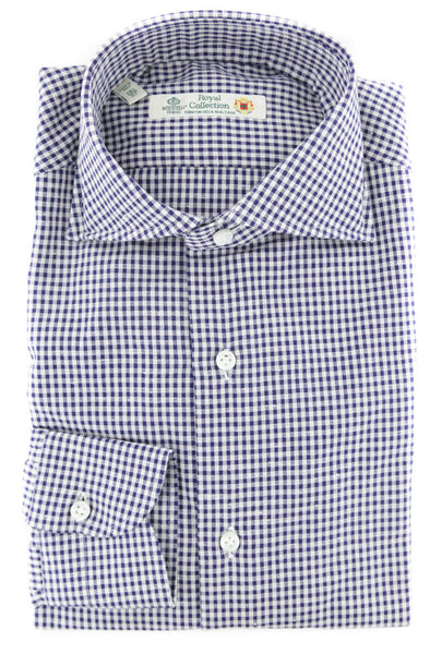 Luigi Borrelli Navy Blue Micro-Check Shirt - Slim - (182) - Parent
