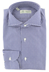 Luigi Borrelli Navy Blue Micro-Check Shirt - Slim - 15/38 - (281)