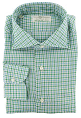 Luigi Borrelli Green Micro-Check Linen Dress Shirt - X Slim - 15/38 (105)