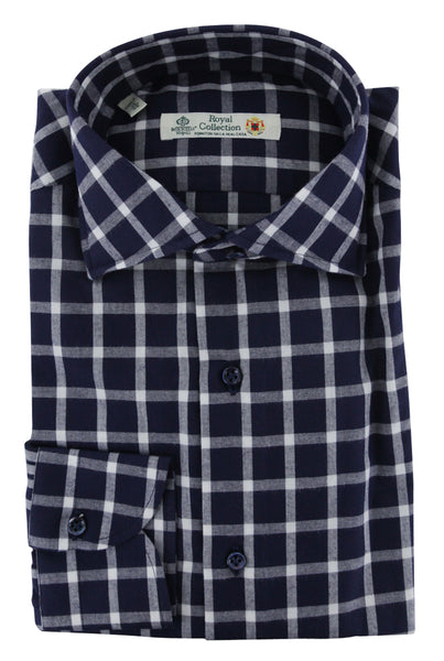 Luigi Borrelli Navy Blue Check Dress Shirt - Extra Slim - (8K) - Parent