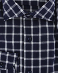 Luigi Borrelli Navy Blue Check Dress Shirt - Slim - (8K) - Parent