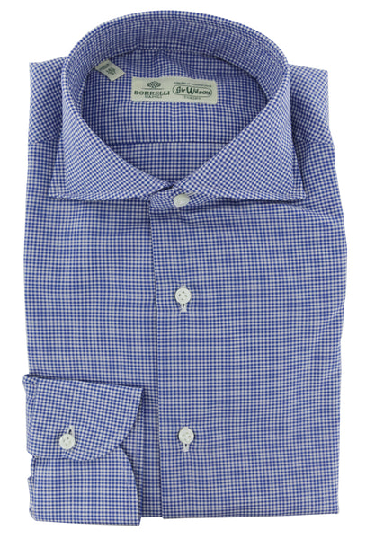 Luigi Borrelli Navy Blue Micro-Check Shirt - Extra Slim - (8U) - Parent