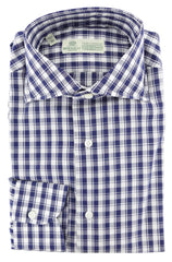 Luigi Borrelli Navy Blue Plaid Cotton Shirt - Extra Slim - 15.75/40 - (278)