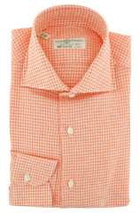 Luigi Borrelli Orange Micro-Check Linen Dress Shirt - X Slim 14.5/37 (110)