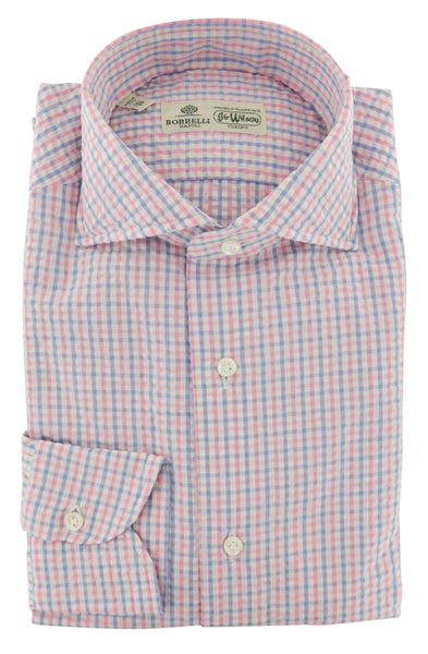 Luigi Borrelli Pink Check Cotton Dress Shirt - Slim - (8W) - Parent
