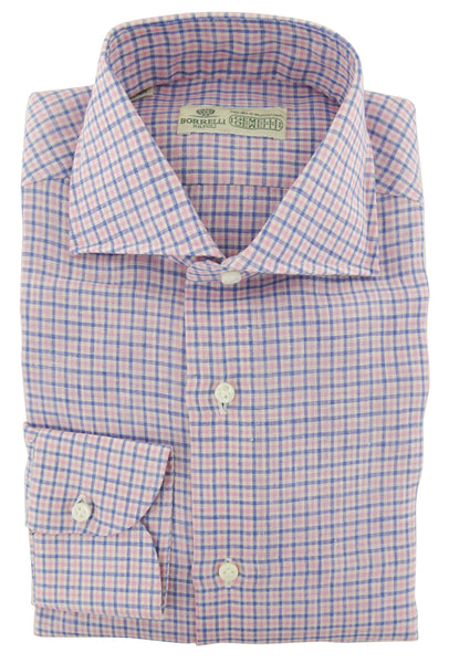 Luigi Borrelli Pink Plaid Linen Dress Shirt - Extra Slim - (108) - Parent