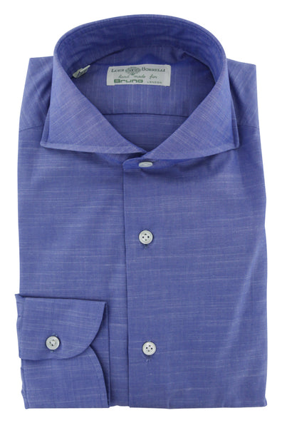 Luigi Borrelli Blue Melange Cotton Dress Shirt - Slim - (8S) - Parent