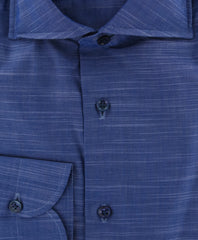 Luigi Borrelli Navy Blue Melange Dress Shirt - Slim - (8T) - Parent