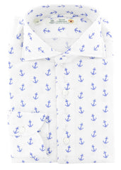 Luigi Borrelli Blue Anchor Print Cotton Shirt - Slim - 16/41 (268)