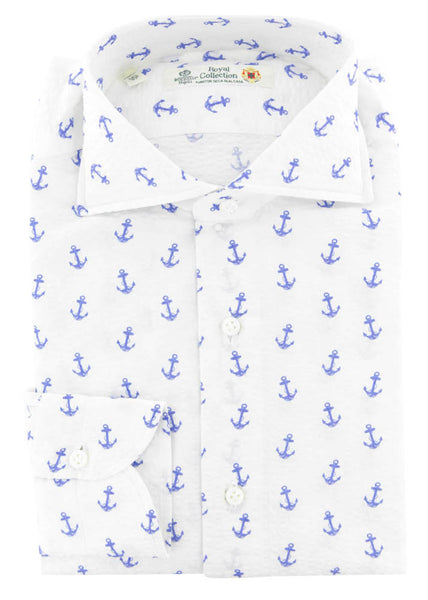 Luigi Borrelli Blue Anchor Print Cotton Shirt - Slim - (268) - Parent