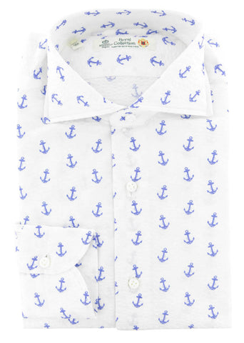Luigi Borrelli Blue Anchor Print Shirt - Slim