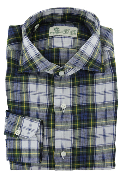 Luigi Borrelli Dark Blue Plaid Linen Dress Shirt - X Slim - (103) - Parent
