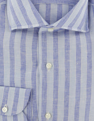 Luigi Borrelli Light Blue Striped Linen Dress Shirt - X Slim - (95) - Parent