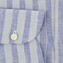 Luigi Borrelli Light Blue Striped Linen Dress Shirt - X Slim - (95) - Parent