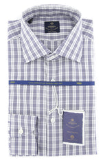 New $600 Luigi Borrelli Navy Blue Plaid Shirt - 17.5/44 - (EV0668470RIO)