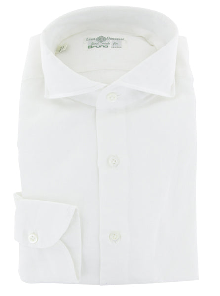 Luigi Borrelli White Solid Cotton Blend Dress Shirt - Slim - (9U) - Parent