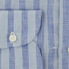 Luigi Borrelli Light Blue Striped Linen Dress Shirt - X Slim - (96) - Parent