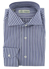 Luigi Borrelli Navy Blue Striped Dress Shirt - Slim - (8Y) - Parent