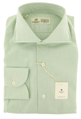 Luigi Borrelli Green Striped Cotton Shirt - Slim - 14.5/37 - (ZN)
