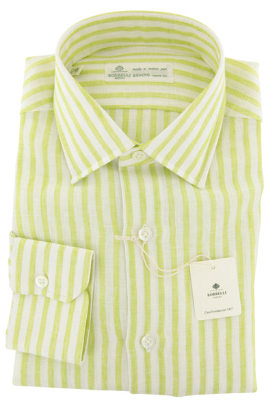 Luigi Borrelli Light Green Striped Linen Shirt - Slim - (ZS) - Parent