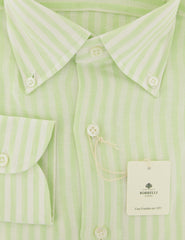 Luigi Borrelli Light Green Striped Linen Shirt - Slim - (ZV) - Parent