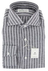 Luigi Borrelli Dark Gray Striped Linen Shirt - Slim - 16/41 - (ZY)