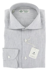 Luigi Borrelli Light Gray Striped Linen Shirt - Extra Slim - 18/45 (ZK)