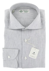 Luigi Borrelli Light Gray Striped Linen Shirt - Slim - (ZK) - Parent