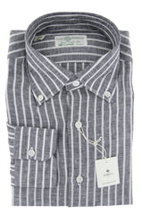 Luigi Borrelli Dark Gray Striped Linen Shirt - Slim - 15.75/40 - (ZZ)