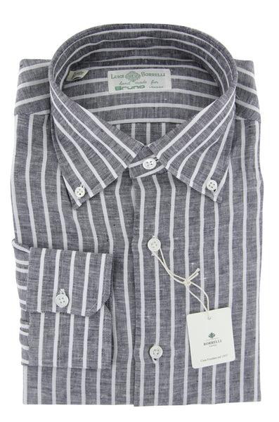 Luigi Borrelli Dark Gray Striped Linen Shirt - Slim - (ZZ) - Parent