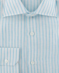 Luigi Borrelli Light Blue Striped Linen Dress Shirt - X Slim - (107) - Parent