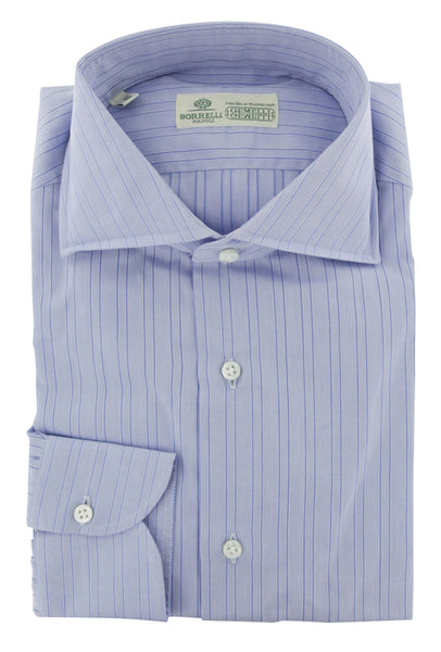 Luigi Borrelli Light Blue Striped Dress Shirt - Slim - (8Z) - Parent