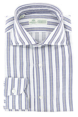 Luigi Borrelli Navy Blue Striped Cotton Shirt - Slim - 15.5/39 (275)
