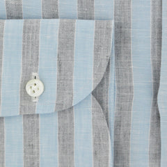 Luigi Borrelli Light Blue Striped Linen Dress Shirt - X Slim - (94) - Parent
