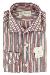 Luigi Borrelli Navy Blue Striped Linen Shirt - Slim - 16/41 - (Z1)