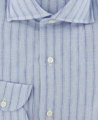 Luigi Borrelli Light Blue Striped Linen Dress Shirt - Slim - (93) - Parent