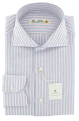 Luigi Borrelli Light Blue Striped Linen Shirt - Extra Slim - 16.5/42 (ZM)